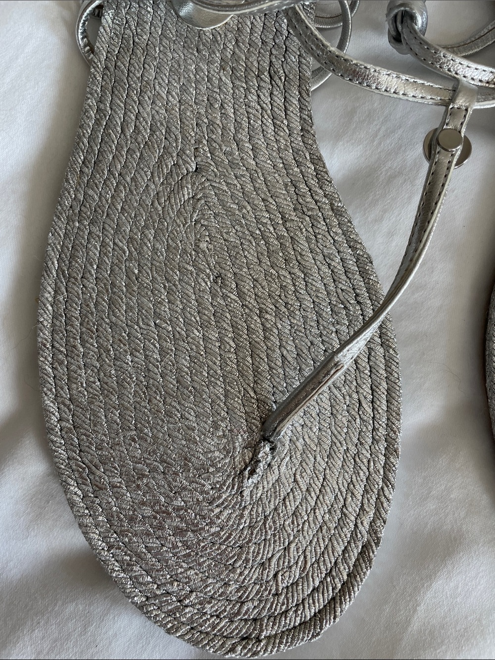 NEW!!! Ralph Lauren Metallic Silver Rope-Style T-Strap Sandals - Picture 7 of 9